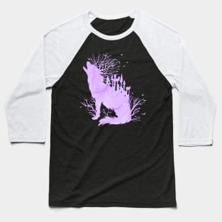 Fairy Tale Ice Wolf Castle and Trees Baseball T-Shirt
